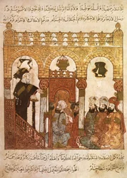 Abou Zayd Preaching in Mosque in Samarkhand, from Al Maqamat by Al Hariri, c.1240